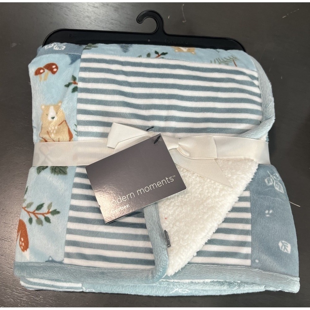 Modern Moments By Gerber Baby Blanket Blue Woodland Bear Plush Blanket